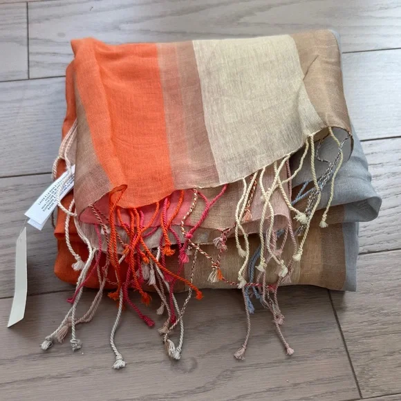 Talbot’s Silk / Cotton Blend Striped Scarf - Picture 2 of 8